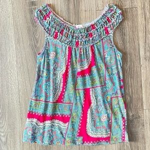 𝅺MEADOW Rue Anthro Pink & Blue Romantic Flowy Paisley Top